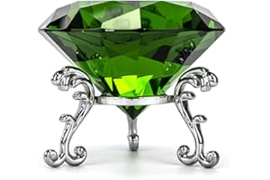 LOTOWELZON 60mm Diamant Glas, Briefbeschwerer mit Versilbertem Blumenständer Klar Funkelnden Kristall Stein für Hochzeitsbevorzugung Dekorationen (Grün)