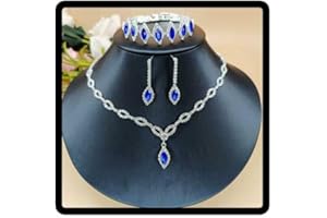 Wedity mariée mariage cristal bleu collier boucles d'oreilles bracelets ensemble argent mariée tour de cou colliers pendentif bijoux pour femmes et filles (lot de 4)
