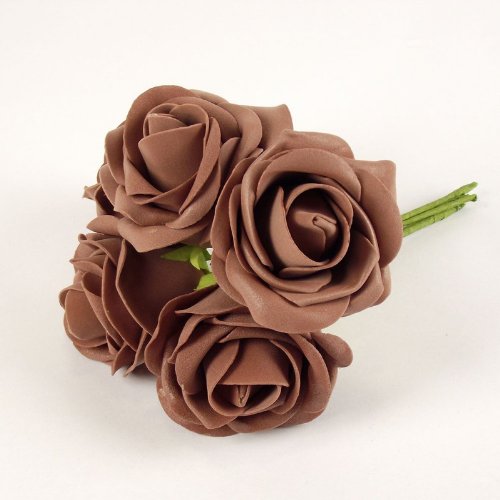 Meena SuppliesLarge 7cm Colourfast Foam Roses with Leaf Brown - Artificial Flowers