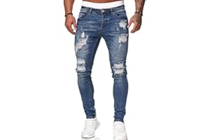 Osheoiso Jeans Uomo Pantaloni Slim Fit Strappato Stretch Jeans Skinny Ripped Casual Dritti Jeans Denim Pantaloni Hip Hop Nero Cargo Pantaloni Moda Chino Pantaloni