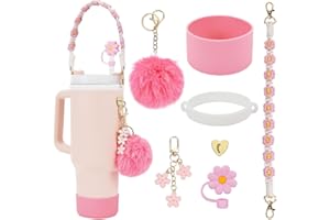 TOEECY Stanley Cup Accessori 7 Pezzi Set Incluse Manico Bottiglia d'Acqua Coperture Cannuccia Custodia in Silicone Portachiavi a Margherita per 30 oz 40 oz Tumbler Coppe Non Incluse (Rosa)