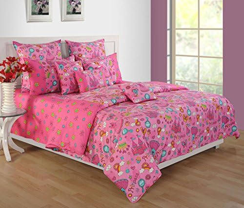 Yuga 3 Piece Set Of King Size Pink Little Angels Kids Cotton Bed Sheet With Decorative 2 Pillow Covers