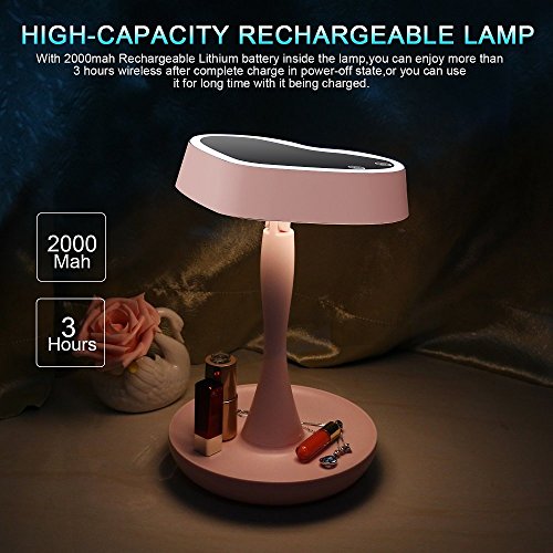 LED kosmetikspiegel,tpfocus USB wiederaufladbar makeup spiegel mit 7 Farben,3 in 1 Touch-Schalter Tischspiegel beleuchtet 180 Grad drehbar Schminkspiegel als Tischlampe&Kosmetiksaufbewahrung - 4