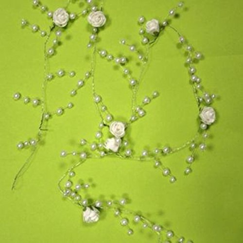 Girlande mit Rosen creme und Deko Perlen an Draht. Länge 115cm - 3