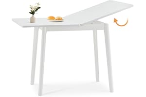 LEMROE Folding Dining Table, Wooden Flip-Top Dinner Tables Extendable 2-4 Seater, Round Edged, for Small Spaces, Kitchen, Dining Room, Modern Kitchen Furniture