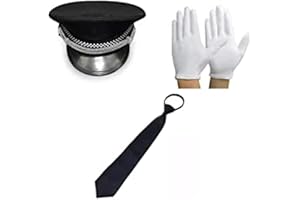 thematys Chofer Gorra | Corbata | Guantes Juego de Disfraces | Chofer de Boda | Adultos | Carnaval | Fiesta | Stripper | Boda | Taxista | Limo | Capitán