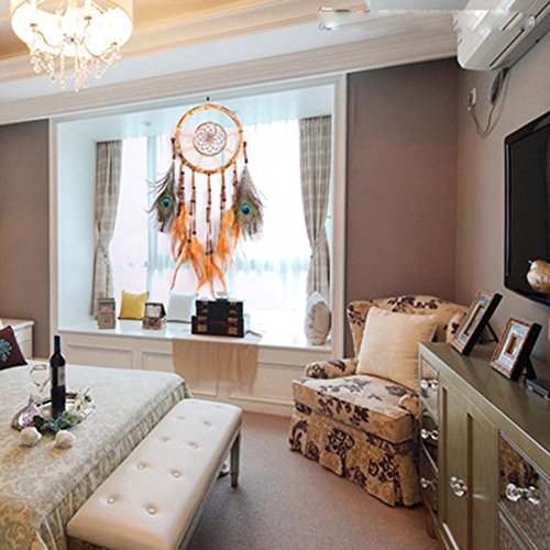 SOLEDI Dreamcatcher Traumfänger Glücksbringer exquisite Stickereien Bambuskreis Braun - 5