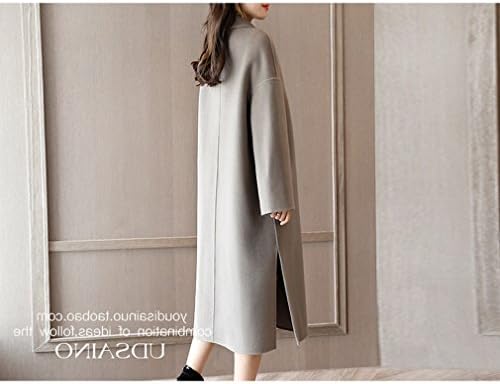 W coat Autumn and Winter Double-Sided Woolen Coat in the Long Section of the Knee Fashionable Loose Jacket,Gray coffee color,S