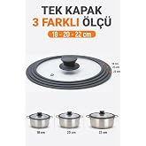 Digithome Silikon Kenarlı 3 &Ouml;l&ccedil;&uuml; Cam Tencere Kapağı 18-20-22 Cm