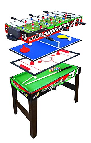 Sport One Tavolo Multigioco Mini Supertable - 4 Giochi in 1 - Calciobalilla 3 Vs 3 Aste Rientranti/Ping Pong/Tavolo da Biliardo & Speed Hockey - Cm. 97,5 X 48 X 69 - Novita