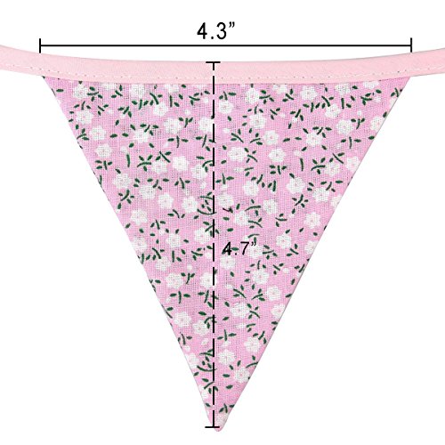 Fabric Bunting, Ndier Pink Flag Banner Vintage Floral Party Decor 32 Feet Double Sided Triangle Pennant Flag Shabby Chic Decoration for Valentine's Day Wedding Birthday Ceremony
