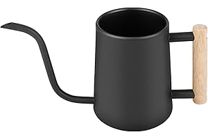 DELAMIYA 1L Indoor Gießkanne, Schwarze Edelstahl Giesskanne Zimmerpflanzen, mit Langem Auslauf und Komfortablem Holzgriff, Werkzeug für Gartenblumenanbau, für kleine Topfpflanzen und Zimmerpflanzen zu gießen