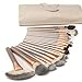 Ammiy®18 Pcs Makeup Brush Set Professional Wood Handle Premium Synthetic Kabuki Foundation Blending Blush Concealer Eye Face Liquid Powder Cream Cosmetics Lip Brush Tool Brushes Kit ( White Cream-colored Case Bag)