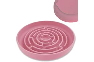 PANJAL Slow Feeder Dog Bowl Large 19 cm | Food Bowl for Cats & Puppy | Anti-Gulp Anti-Chocking Non-Spill with Strong Suction Base | Up to 10x Slower Eating | New Maze Design (Pink)