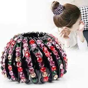 M/S VV CREATIONS Ponytail Hairpin Curling Iron, Rhinestone Birds Nest Hairpin Ball Hair Clutcher Expandable Ponytail Holder Birds Nest Shaped Hair Clips Claw Clamp for Girls and Women COLOR ORANGE