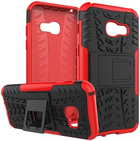 Samsung Galaxy A3 2017 (A320) Two-Piece Shock Proof Defender Case + LCD Screen Protector (RED Shockproof)