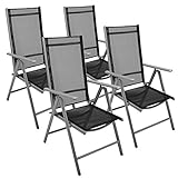 Belastbar je bis ca 110 kg Nexos 4-er Set Stuhl, Klappstuhl, Gartenstuhl, Hochlehner für Terrasse, Balkon, Camping Festival, aus Aluminium verstellbar leicht, stabil, schwarz