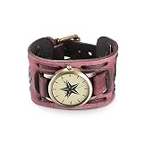 iWatch Herren Armbanduhr Retro Fünfzackigen Stern Breit Leder Echtleder Armband Armreif Gürtel Schnalle Analog Quarz Uhr Rot Bronze