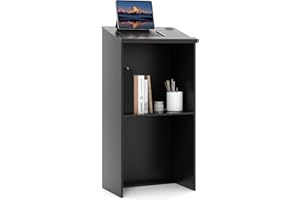 LIFEZEAL Leggio, Podio, Pulpito per Conferenze, Tavolo per Presentazioni, Scrivania per Discorsi Pubblici, Porta PC, Piano Inclinato e Ripiano Nascosto, per Chiesa, Aula, in Legno, 58x40x116,5cm, Nero