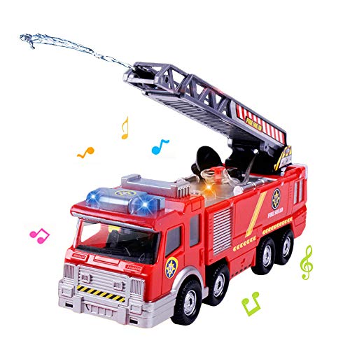 Preisvergleich Produktbild KOBWA Feuerwehrauto / Feuerwehrauto / batteriebetriebenes Elektroauto mit manueller Wasserpumpe, ausziehbare Leiter, Blinklichter, Notfall-Fahrzeuge, Spielzeug für Kinder Jungen und Mädchen