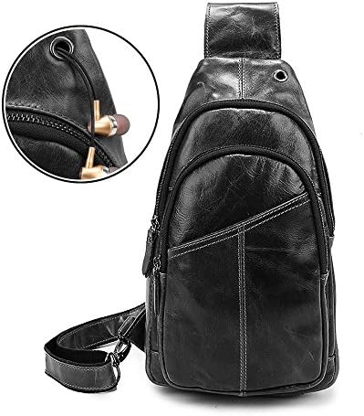 iVotre Shoulder Sling Bag for Men Soft PU Top Cowhide Leather Fashionable and Utilitarian Large Capacity Unbalance Chest Cross Bidy Bag for Traveling - Black