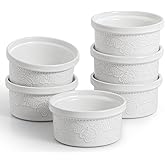 FUN ELEMENTS FE Ceramic Ramekins, Souffle Dishes, Lace Embossed Creme Brulee Dishes, 240 ml for Soufflé, Cupcakes and Pudding