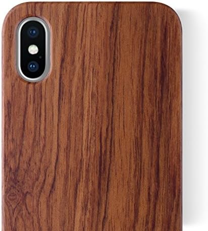 iCASEIT iPhone XS/X Wood Case - Premium Finish Unique Cases [Compatible with Wireless Charger] Lightweight Unique Grain Hybrid Snap-on Protective Cover for iPhone XS/X - Rosewood
