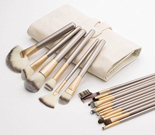 Nestling® 18 Stück professionelle Kosmetik Make-up Pinsel Werkzeuge Kosmetik Make-up-Pinsel-Set mit Roll up PU-Leder Tasche, Holzgriff - 3