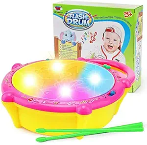 Toyhills 3D Flash Drum Toys for Kids with Light & Musical Sound Colorful Plastic Baby Drum for Childrens Baby Toy Best Gift for Boys & Girls- Multicolor