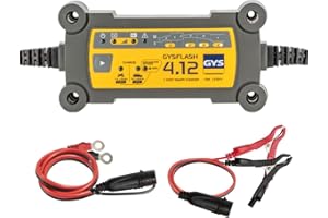 GYS, GYSFLASH 4.12, Chargeur de Batterie Intelligent Plomb (VRLA, AGM, SLA, Gel, Liquide, EFB), 0,8A/4A, Véhicules 12V (Moto, Voiture), Maintien de Charge Sécurisé, Désulfatation, IP65