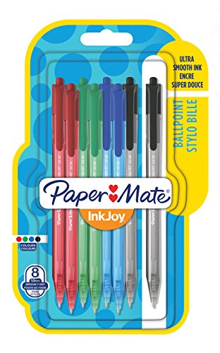 Paper Mate InkJoy 100RT, bolígrafo retráctil, punta media de 1 mm y colores estándares surtidos, paquete de 8 (1956360)