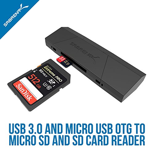 Sabrent Externe Kartenlesegeräte – 2-Schlitz Mikro USB OTG und USB 3.0 Flash-Speicher Kartenleser für Windows, Mac, Linux und allen Android-Systeme (OTG) – unterstützt SD, SDHC, SDXC, MMC / MicroSD, T-Flash [Schwarz] (CR-UMMB) - 3