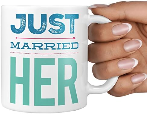 PPH Matching Couples Mug - Just Married Him Her, Funny Gift, Hubby Wifey, Husband Wife, Anniversary, Wedding 848 (Married Her)