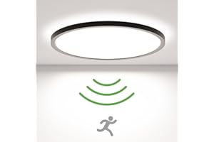 zemty Motion Sensor Lights Indoor 18W 1800LM 5000K, Ø 9Inch/23cm LED Ceiling Light Bathroom Lights Ceiling Waterproof, Black Flush Shed Light for Toilet,Stair,Loft,Porch,Bath,Attic,Garage Lighting