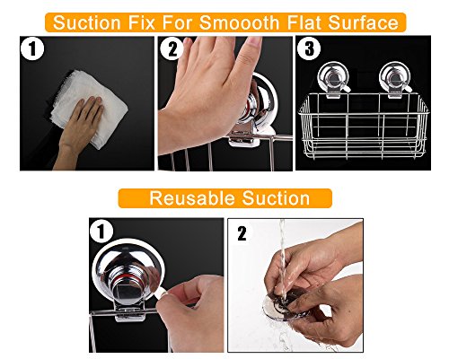 GEEKHOM Badegestell mit starken Saugnäpfen, Duschen, rostfreier Edelstahl, tiefes Badezimmergestell für Shampoos, Conditioners, als Badezimmer- oder Küchenorganisierer - 5