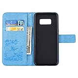 FESELE Glitzer Blume Schutzhülle für [Samsung Galaxy S8 Plus] Schmetterling Kristall Glitzer Diamant Strass Butterfly Brieftasche Hülle Leder Tasche Flip Handyhülle mit Magnetverschluss, Samsung Galaxy S8 Plus Luxus Shiny Glanz Sparkle Glänzend Wallet Case Kartenfach Ledertasche Leder-Mappen-Karten-Slot-Abdeckung mit Standfunktion für Samsung Galaxy S8 Plus + Blau Eingabestift Stylus Touch Pen-Butterfly,Blau - 3