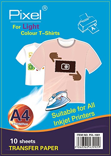PIXEL® A4 Inkjet Iron On Transfers Paper T Shirt Picture Image Transfers - Light Colour T Shirt x 100 Sheets (210mm x 297mm)