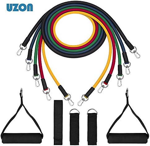 Resistance Bands, Uzon Fitness Exercise Band Sets - Different Tension levels 5 Fitness Tubes with Straps/Handles/Door Anchor/Carry Bag/Manual/Video, great for Yoga, Pilates, Home Gym and Fitness