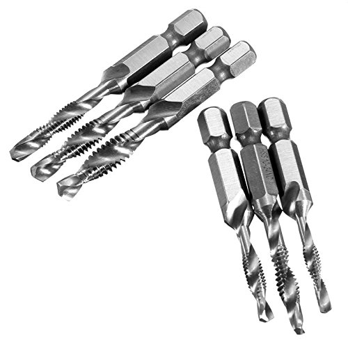 Fortag 6 tlg 1/4″ HSS Sechskanntschaft Kombigewindebohrer Bitsatz Kombigewindebohrersatz Kombi-Gewindebohrer Kombi Gewindebohrer Handgewindebohrer Maschinengewindebohrer Senker Werkzeuge Bohrer-Bit Set - 3