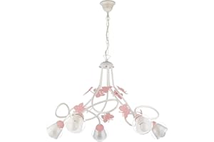ONLI - Lámpara de techo con 5 luces de metal blanco con mariposas rosas