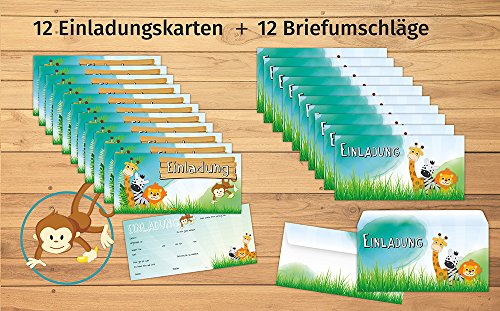 Set: 12 große Einladungskarten „Tiere“ mit 12 Umschlägen zum Kindergeburtstag – auch für einen Ausflug in den Zoo prima geeignet - 3