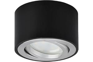 KYOTECH Lámpara de techo LED plana, 230 V, orientable, diámetro 80 x 50 mm, con módulo de 5 W, luz blanca cálida, 3000 K, 400 lm, redonda, color negro cepillado