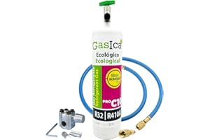 ALL4SALE Kit Carga equivalente a 800gr de R32/R410A - Gas Refrigerante Ecológico GASICA C10 - Envase 400g Neto Sustituto Orgánico - Incluye Válvula de Servicio, Manguera y Obús de Carga Rápida