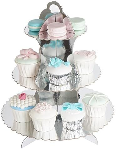 RiscaWin 3-Tier Round Stacked Party Cupcake and Dessert Stand Cupcake Tower Silver by RiacaWin