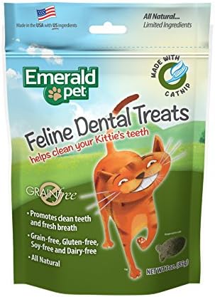 EMERALD PET Grain Free Catnip All Natural Feline Dental Treats for Cats, 3-Ounce