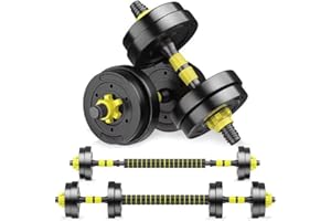 ZUYEKWXS Zestaw hantli krótkich, regulowane ciężarki, pręty radełkowane z nakrętkami gwiazdowymi, sztangi długie regulowane do treningu siłowego (15)