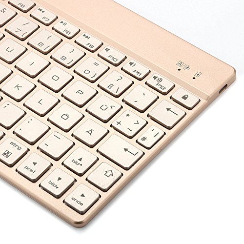 BORIYUAN Apple Ipad 4 Ipad 3 Ipad 2 Leder Case Schutz Tasche Cover mit ultra dünn Alu Bluetooth Tastatur (Deutsche QWERTZ), unterstützten 7 farbige Hintergrundbeleuchtung, Farbe: Gold - 6