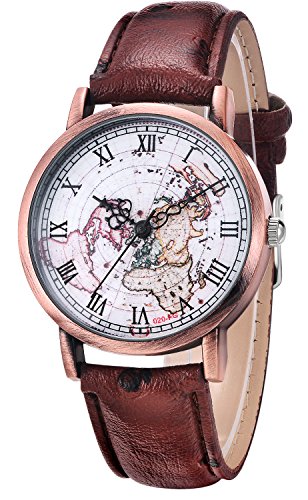 Inwet Retro Herren Quarz Armbanduhr,Weltkarte Zifferblatt Analoge Anzeigen,Braun Leder Armband Inwet Retro Herren Quarz Armbanduhr,Weltkarte Zifferblatt Analoge Anzeigen,Braun Leder Armband