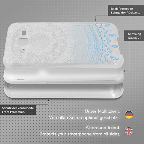Urcover   Funda Galaxy J5 Edici  n 360 Grados Mandala Flexible Samsung Galaxy J5 Protecci  n Completa Delgada Antichoque Antigolpes Anticaidas Transparente en Azul