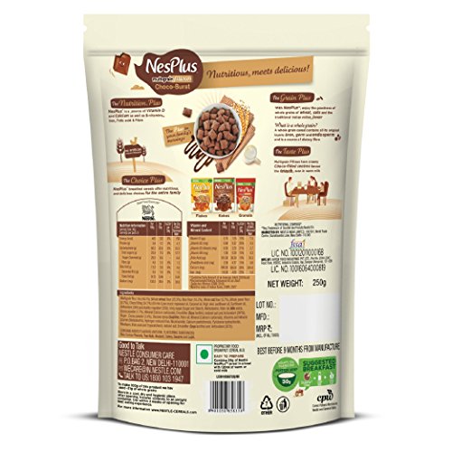Nestlé NesPlus Breakfast Cereal, Multigrain Fillows – Choco-Burst, 250g Pouch